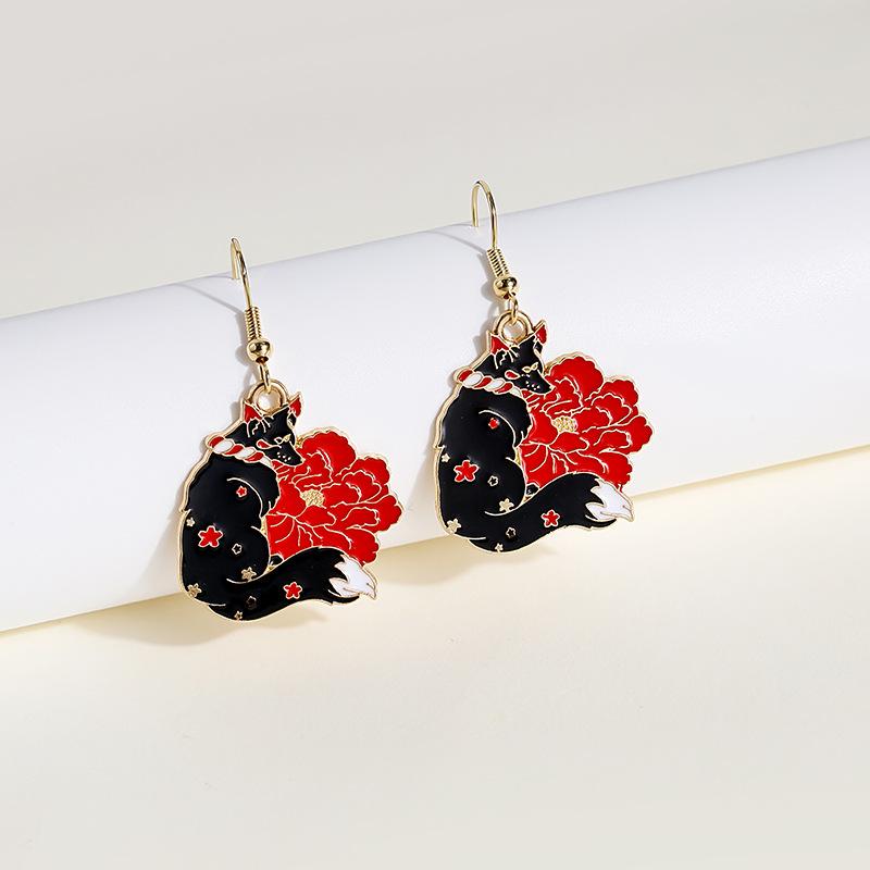 Fashion Cute Fox Koi Cat Rabbit Earrings for Women Girls Sweet Cartoon Enamel Painted Animal Earrings Jewelry Gift