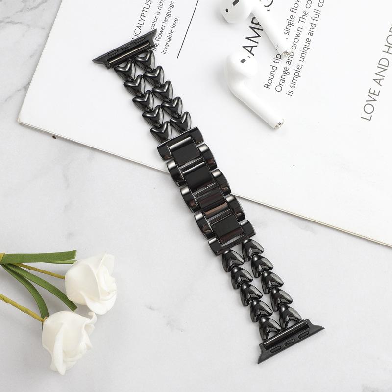 

Metal Band for Apple Watch Series 10 42mm/9 8 7 41mm/SE (2023) SE (2022) SE 6 5 4 40mm/3 2 1 38mm Double-Row Heart Alloy Watch Strap Black