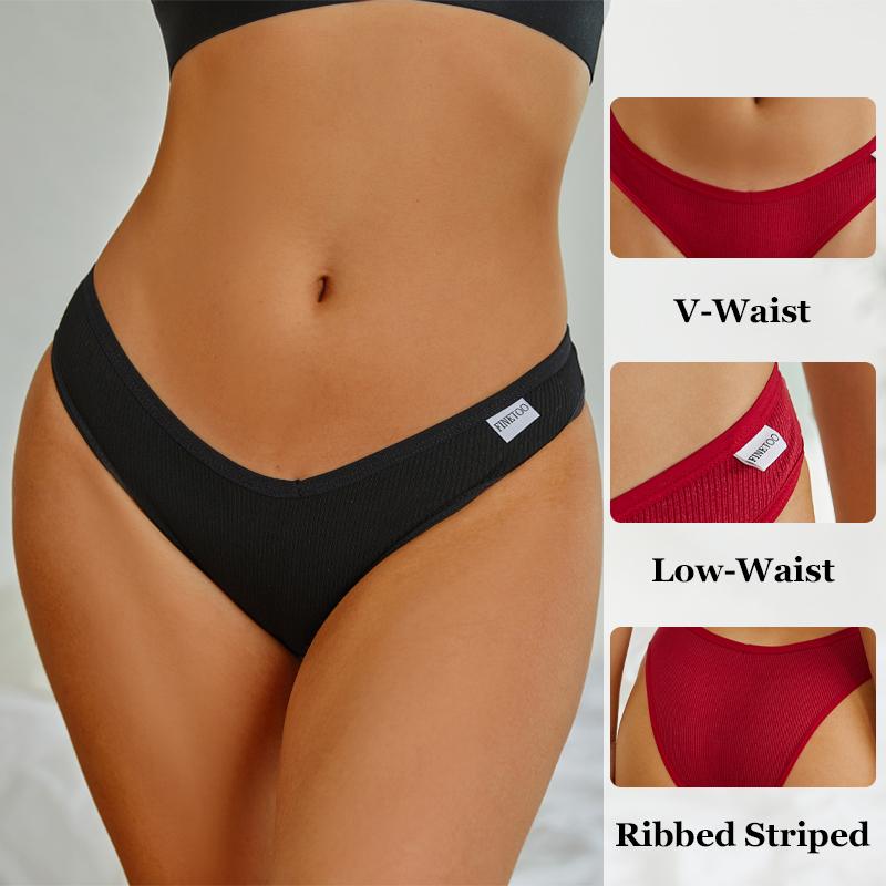 4Pcs Cotton Striped Underwear Women's V Waist Panties Sexy Breathable Plus Size Briefs Ladies Low Waist Comfort Lingerie M-XXL