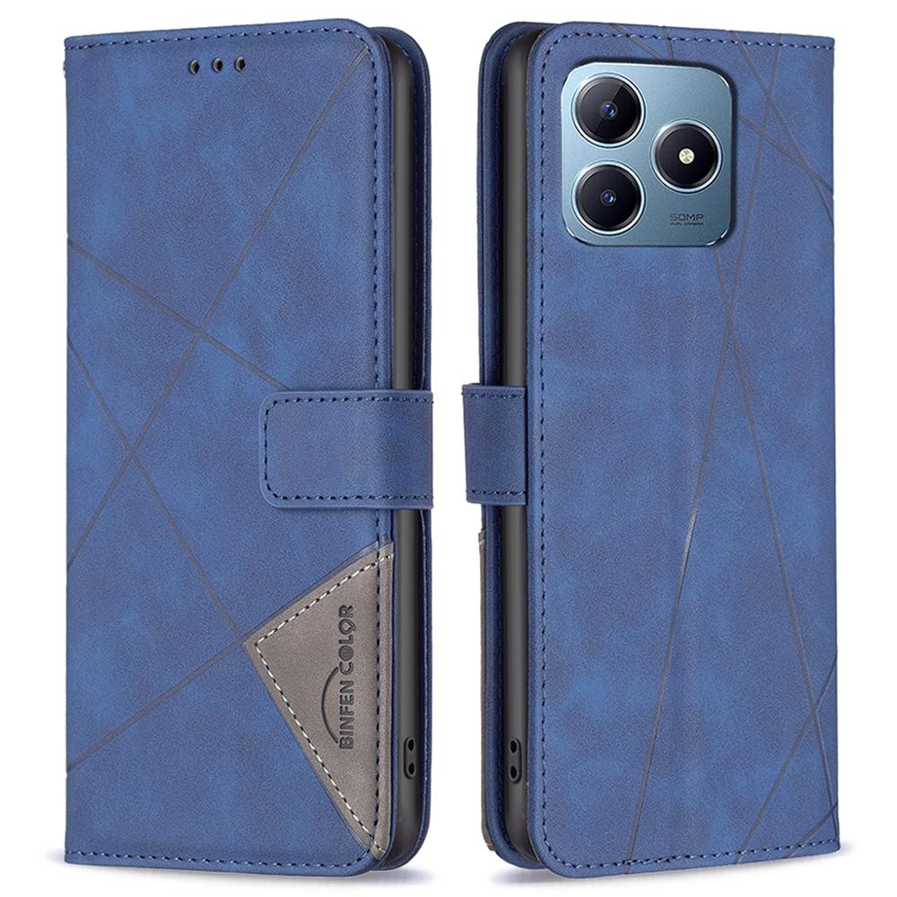 

For Realme Note 60x 4G/C63 4G/C61 4G Phone Cases Wallet Stand Geometry Imprint Leather Cover Blue