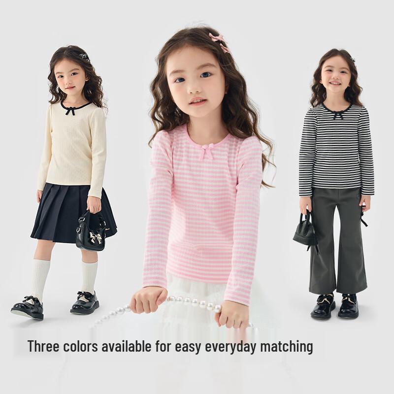 Balabala Girls  Striped Long Sleeve Knit T-Shirt 90