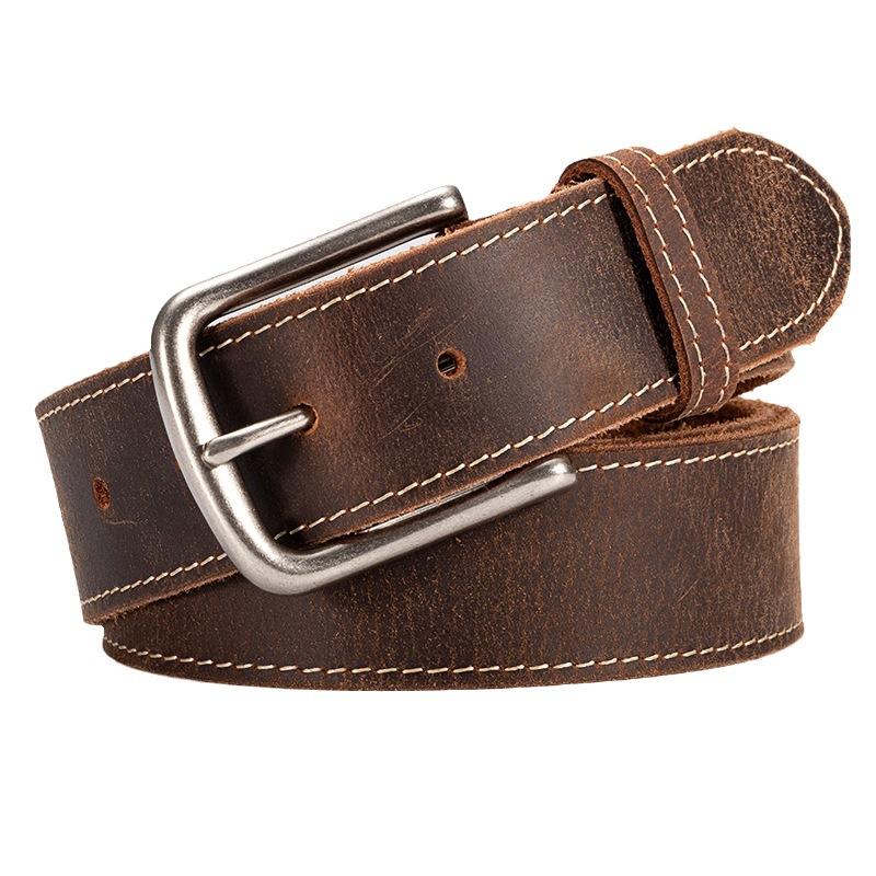 First Layer Cowhide Belt Men'S Retro Oil Wax Pin Buckle Leather Belt Men'S Cowhide Vegetable Tanned Belt Gift