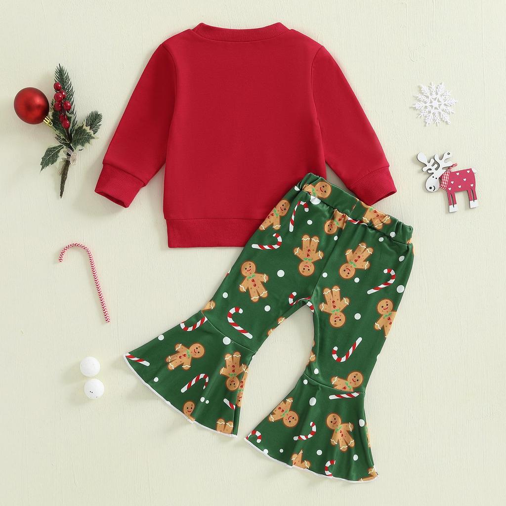 Holiday Girls' Red Gingerbread Sweatshirt & Flared Pants Set