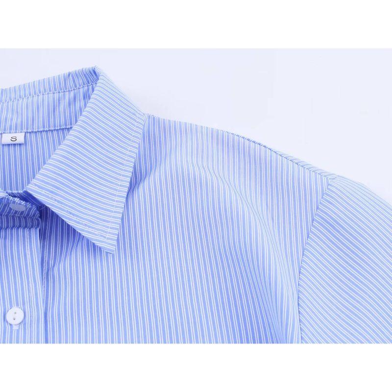 Kaslead New Women Clothes Western Style Elegant All-Match Waist Hugging Stripe Commuter Style Shirts