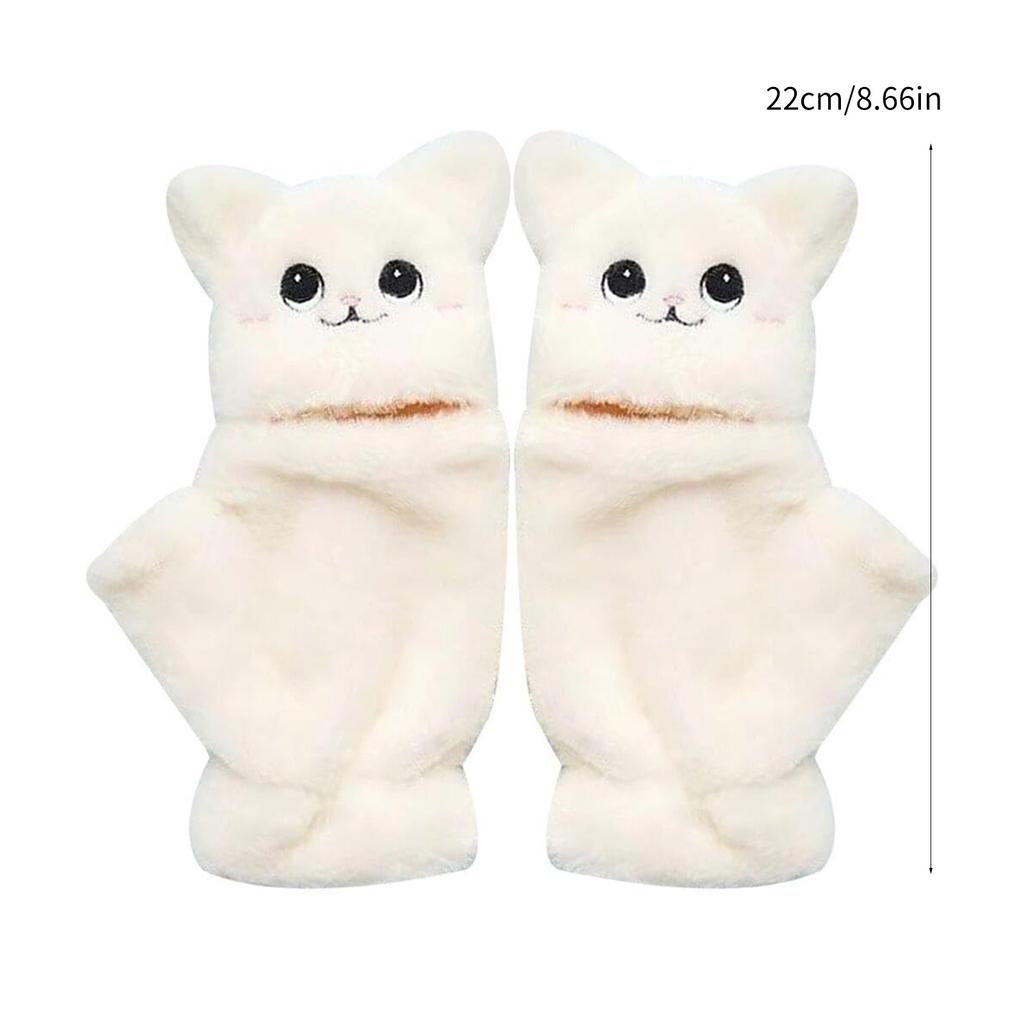 Winter Faux Furs Fingerless Wool Gloves Thermal Insulation Warm Convertible Mittens Flap Cover for Women Girls