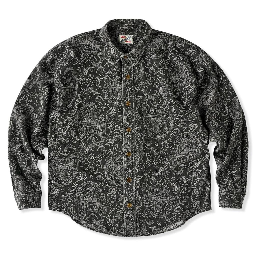 Long Sleeve Jacquard Paisley Print Washed and Size L [karaku] Men's Shirt, Denim, Casual, Simple, Stylish, Spring/Autumn,