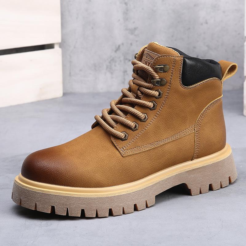 British Rhubarb Martin Boots Men's Autumn and Winter Cotton Thickened Winter Boots Retro Leather Versatile Platform Men's Boots