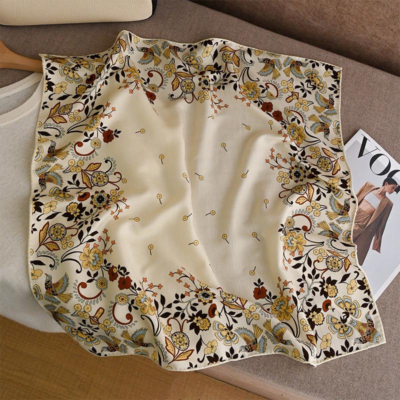 Retro elegant black background floral silk wool silk scarf double-sided printing hand-curled edge temperament silk shawl scarf