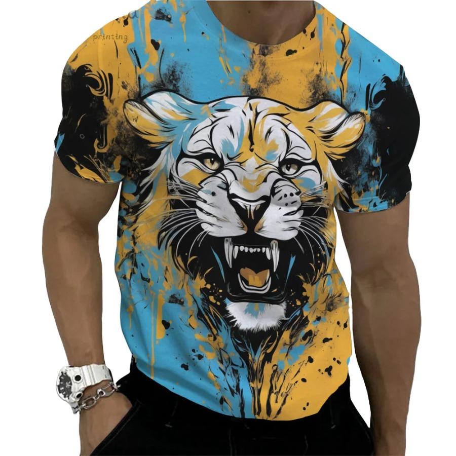 Herr Sommar Lejontryck Kortärmad Lejon Grafiska T-shirts Herr Sommarkläder T-shirt Herr Kortärmade T-shirts