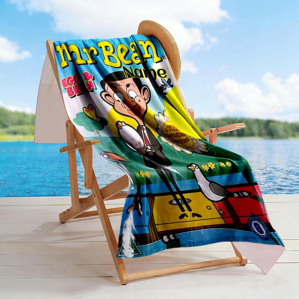 Mr Bean's Egg Adventure Personalized Name Beach Towel Super Soft Microfiber Quickdry Fabric Perfect for Traveling Yoga Camping and Swimming