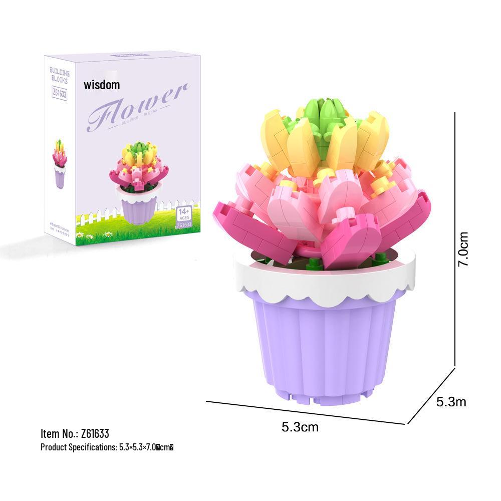 Preserved Succulent & Fresh Flower Educational Building Block Ornament - Perfect Small Gift for Boys and Girls' Birthdays