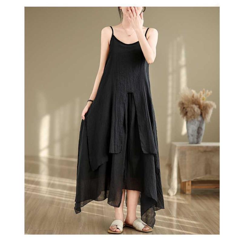 Halter Dress Art Style Solid Color Irregular Skirt Large Swing Temperament Long Skirt