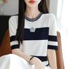Women Knit T-shirt MODERN NEW SAGA Summer Knitted Shirt Short Sleeve Tees O-neck Patchwork Pullover Knit Tops