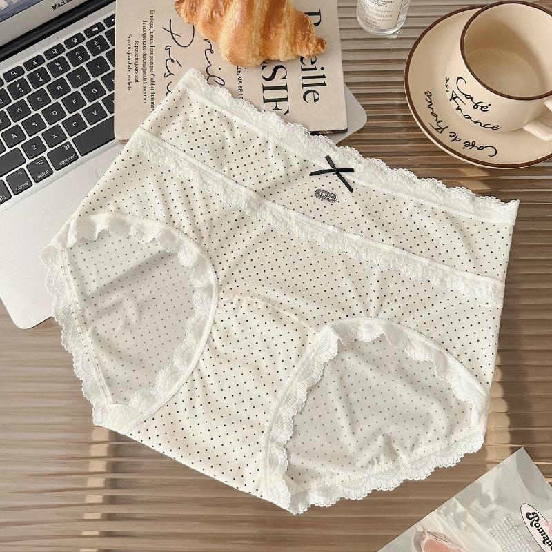 

Polka Dot Print High Waist Plus Size Women Underwear Antibacterial Pure Cotton Comfortable Women Briefs XXL бежевый