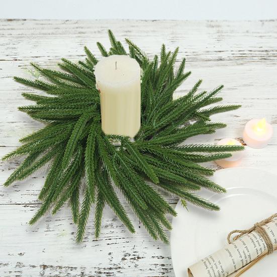 Artificial Pineneedle Wreath Candle Ring Christmas Candle Holder Garland Wedding Party Festival