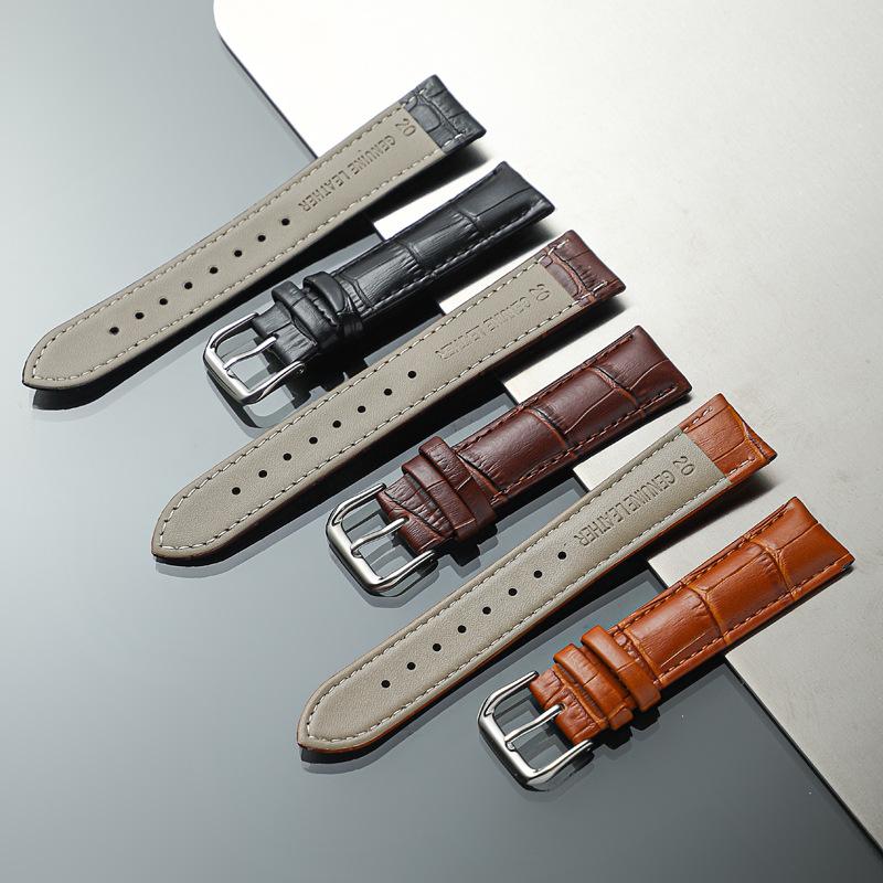 Calfskin Bamboo Pattern Cowhide Pin Buckle Watch Strap for Men and Women