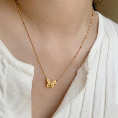 Golden Butterfly Element Necklace Female Niche High-end Sense Fashion Simple Versatile Bead Collarbone Chain for Girlfriend Jewelry