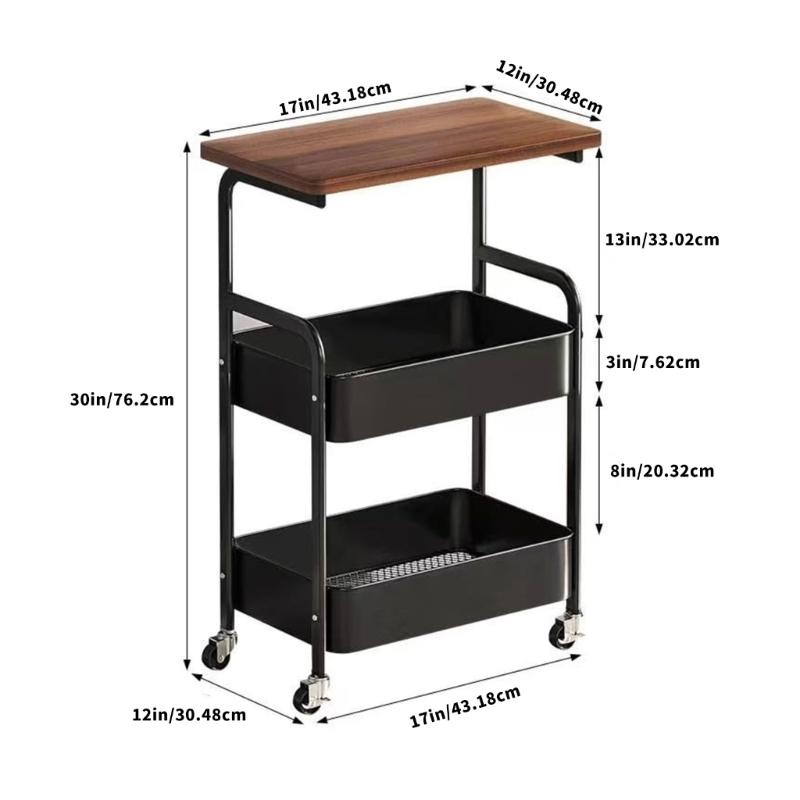 3 Tiered Metal Rolling Storage Cart With Lockable Wheels For Kitchen Bathroom Office Home Organization And Space Saving