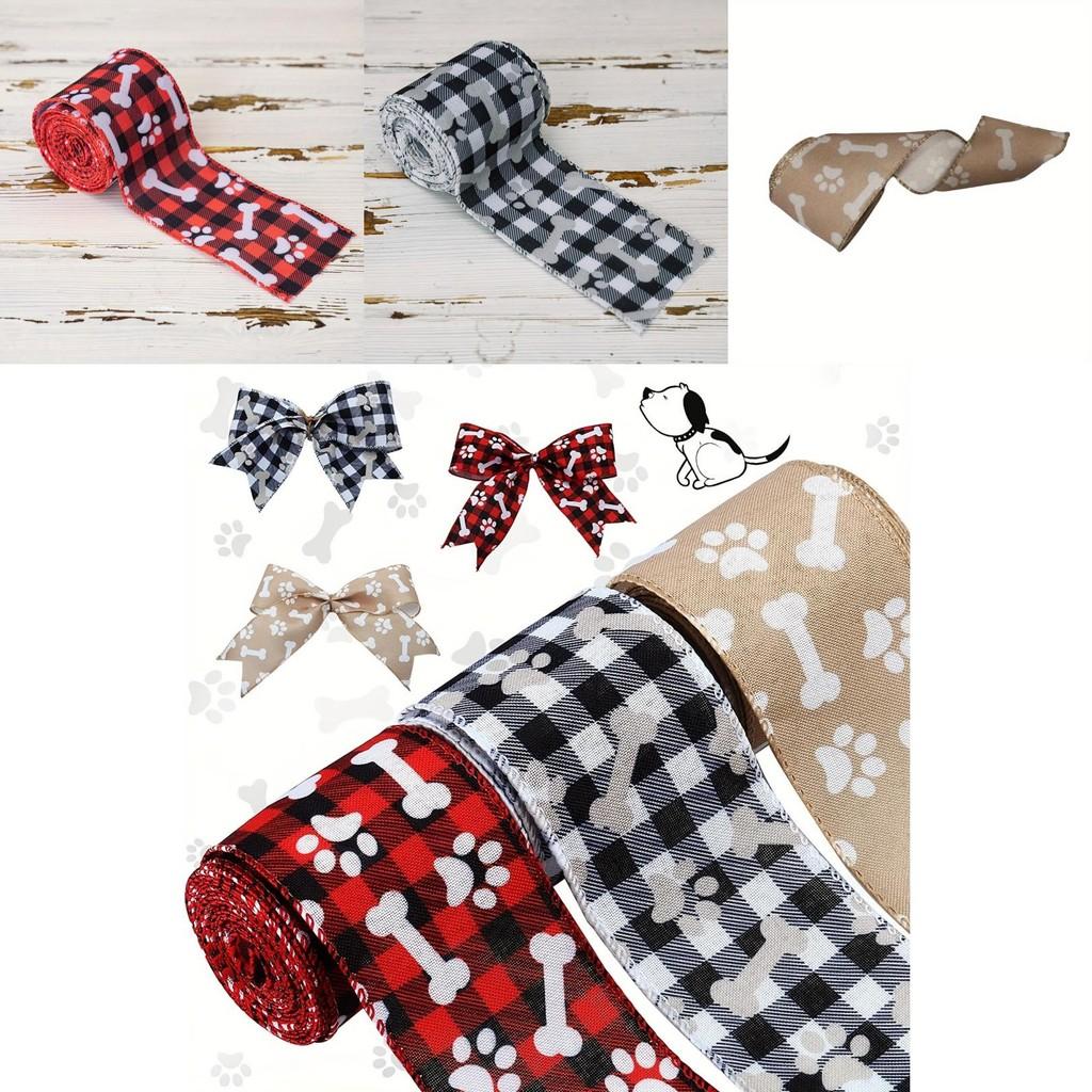 Dog Decorative Red Paw Christmas Ribbon Soft Quality Fabric For Stylish Crafting Decor And
