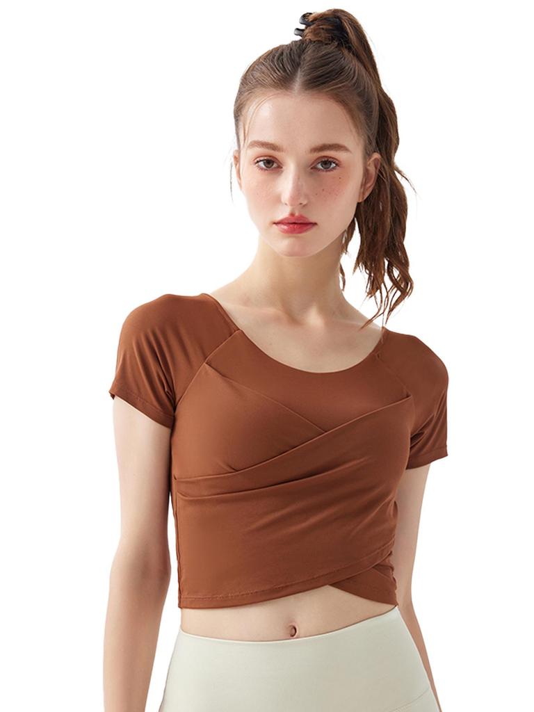 Women's Nude Feel Quick-Dry Yoga Crop Top - Short Sleeve, Sexy & Sports-Ready