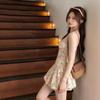 2026 French Floral Slip Dress: Spring/Summer Vacation Style, Waist-Cinched Short Skirt