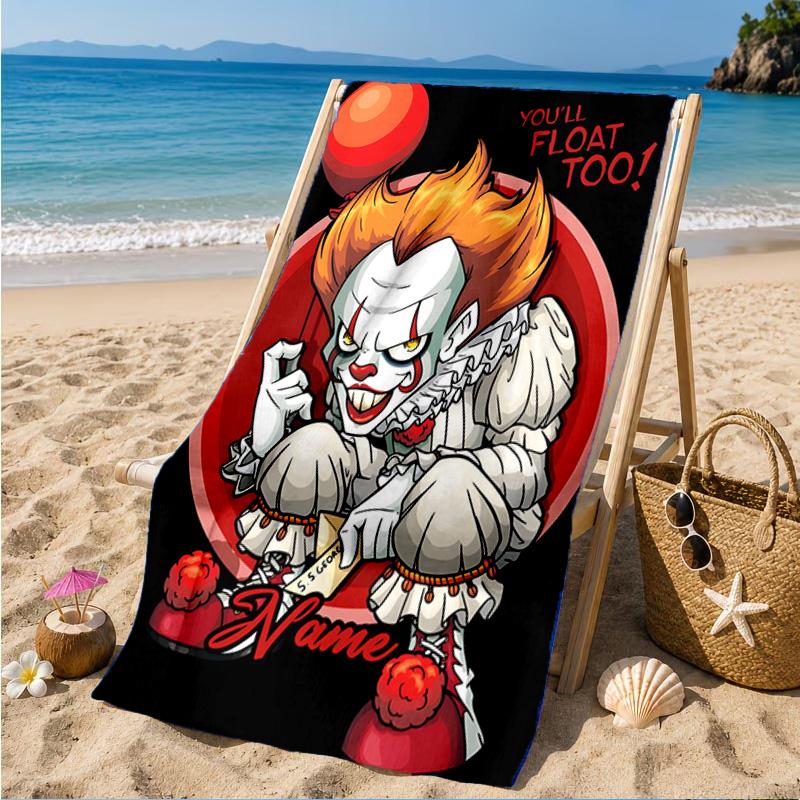 Custom Name Pennywise Clown Horror Beach Towel Microfiber Beach Towel, Lightweight and Quick-Dry, for Summer Travel, Swimming Pool Gift