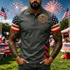 Men's Short Sleeve Polo Shirt with Independence Day Print Casual Fit Button Down Collar Top for Everyday Wear