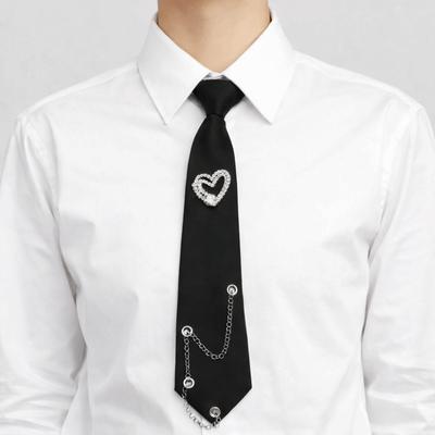 Temperament Korean Style Love Heart Tie Black Choker Long Necktie Academic Style Geometric Shirt Tie Students