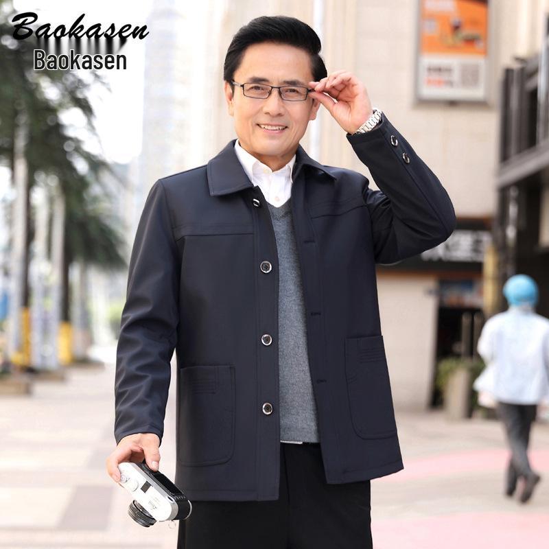 Men's Middle-Aged & Elderly Plus Velvet Thickened Jacket Coat - Suitable for Dad, Grandpa Winter/Spring/Autumn, Zhongshan Suits, 70+ Cotton Wear