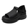 Johnature Scarpe da Donna in Vera Pelle con Suola Spessa Peep Toe Retro Sandali con Zeppa Comodi