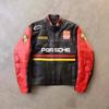 Vintage TwoFold Racing Jacket - Heavy Stitch PU Leather with Porsche Embroidery
