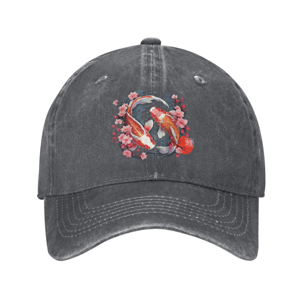 Carpe Koï Japonaise Fleur de Cerisier Casquettes de Baseball Décontractées Usées Lavées Snapback Style Unisexe Extérieur Été Chapeaux Casquette Cadeau