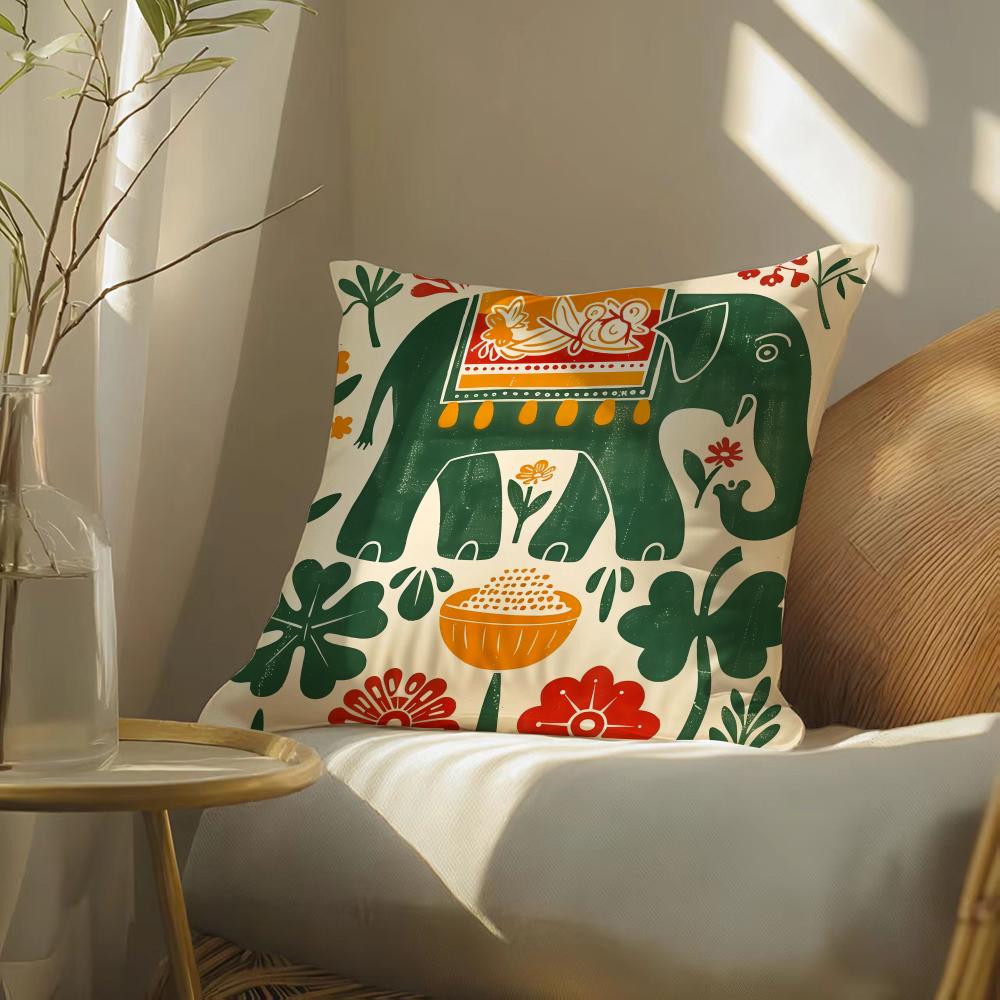 Hot Selling Elephant And Flower Pillow Case Silky Elegant Comfort Sofa Bed Invisible Zipper