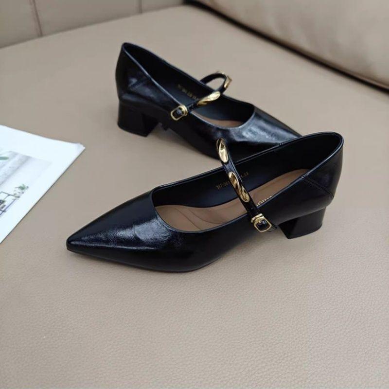 Pointed Single Shoes Women's 2025 Autumn New Mid-heel Thick Heel Shoes French Retro Fashion Versatile Mary Jane Small Leather Shoes