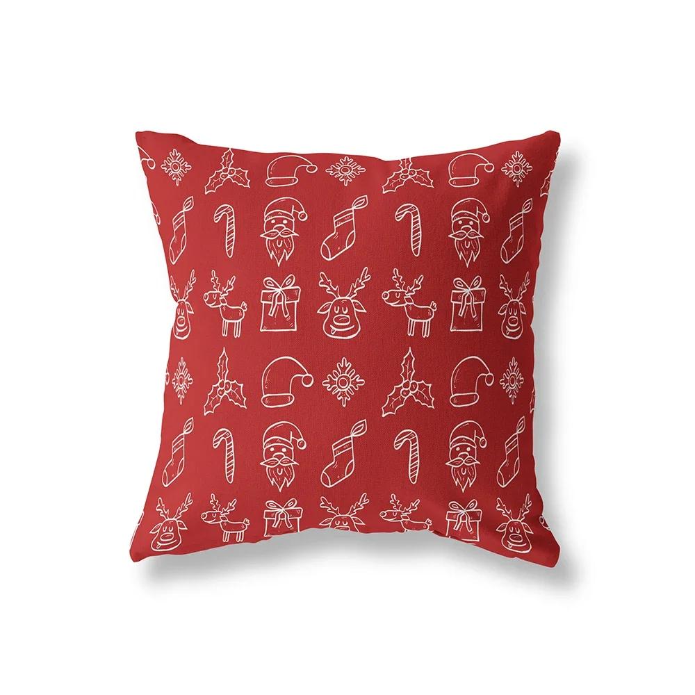 Navidad Funda de Almohada de Poliéster Estampada Simple Decoración del Hogar Funda de Cojín Dormitorio Sala de Estar Sofá Coche