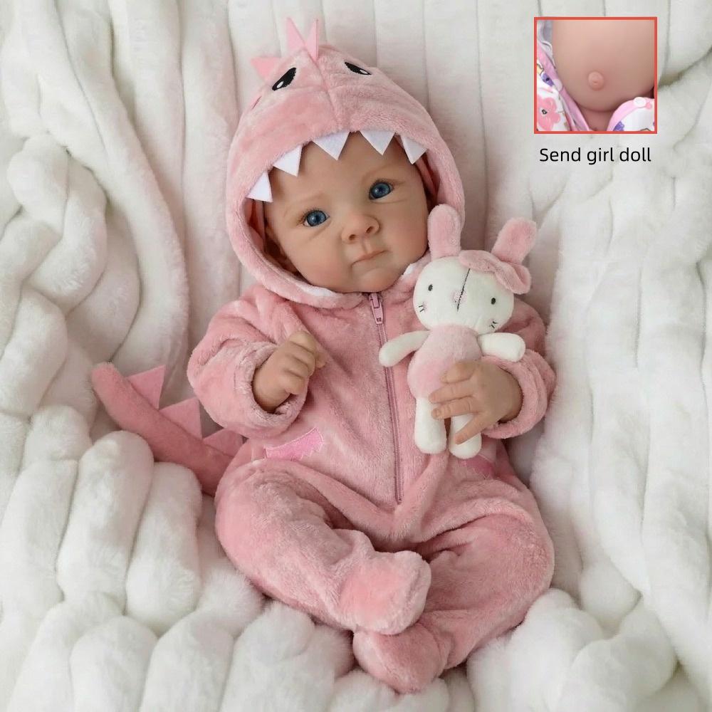 

Кукла Reborn Бетти с тканевым телом 18 дюймов, полное виниловое тело, кукла-младенец, одежда: розовый ромпер с динозавром, яркие куклы Reborn для подарков на День защиты детей girl doll