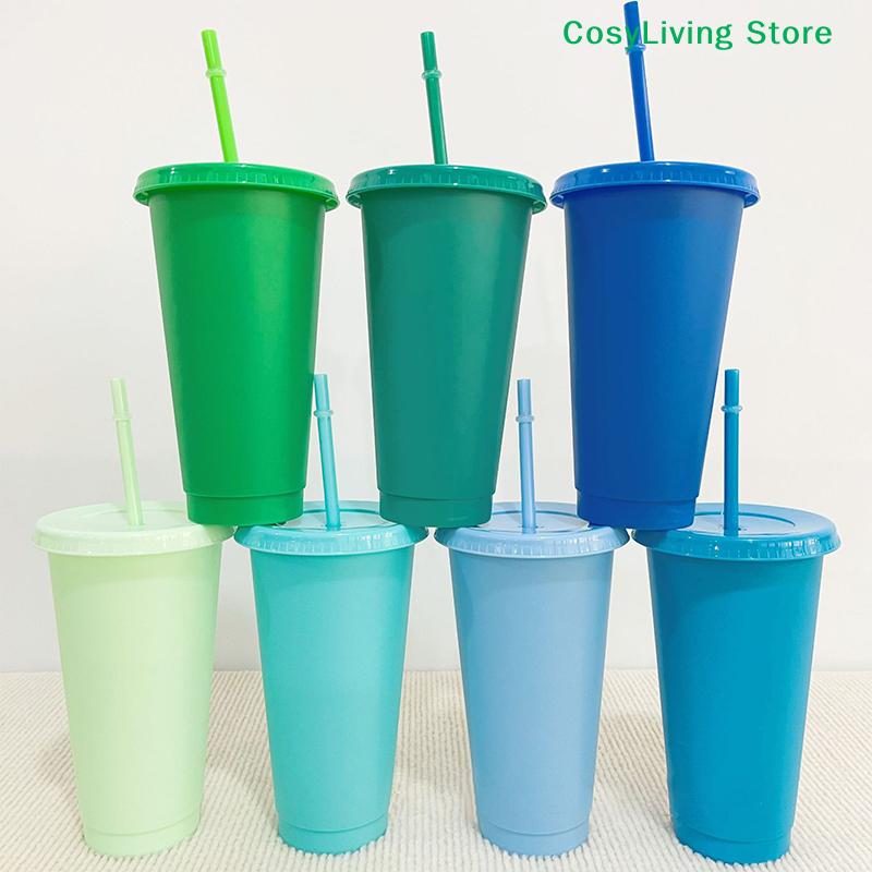 Reusable With Straws Lid Cold Drink Tumbler Flash Powder Water Bottle Plastic Drinkware Tumblers Straw Drinking Cup