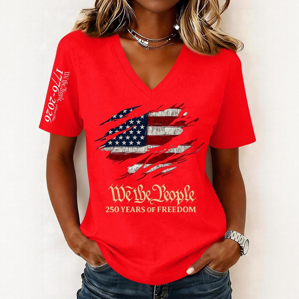 Women's Fashion Casual Short-Sleeve Printed V-Neck Pullover Top