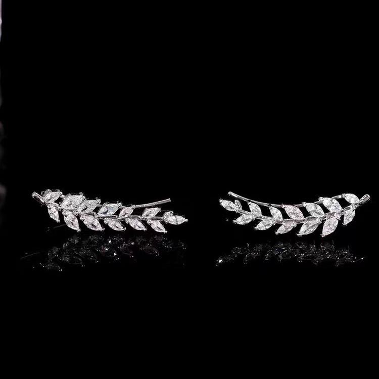 Elegant Zircon Wheat Ear Leaf Earrings - Sparkling, Versatile, Niche Design