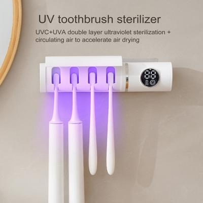 UV Toothbrush Sanitizer LCD Display 4 Slots USB Rechargeable Bathroom Wall Mounted Toothbrush Holder Electric Tooth Brush Cleaner