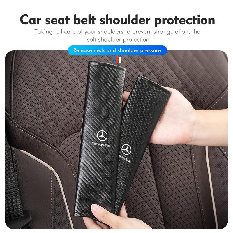 Carbon Car Seat Belt Shoulder Protector Pad Accessories For Mercedes Benz W202 W212 W126 W140 W168 W177 CLS GLE GLC GLS CLA OX6