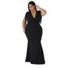 Plus Size Fringe V Neck Maxi Dress Long Sleeve Mermaid Gown Curvy Bodycon Fishtail Long Dress Sexy Tassel Shoulder Evening Party Formal Wedding Gown