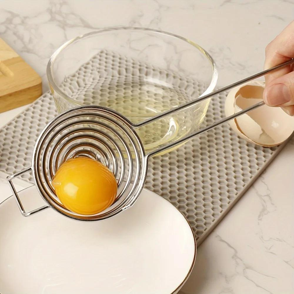 Stainless Steel Egg Separator Long Handle Yolk White Divider Food Grade for Baking Cooking Kitchen Tool Easy Clean Hanging Hook