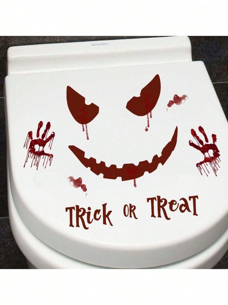1pc Halloween Toilet Seat Cover Sticker, Fun Self-Adhesive Toilet Sticker, Creative Plastic Toilet Decoration Sticker, Bathroom