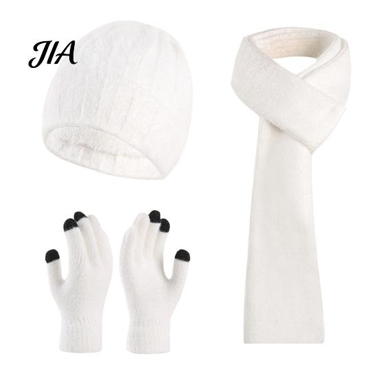 Unisex Stretchy Knit Hat Winter Scarf Gloves Set for Women, Warm Knitted Hat, Touch Holiday Gift Friends And Family Screen Gloves, 71 Inch Scarf, Cozy