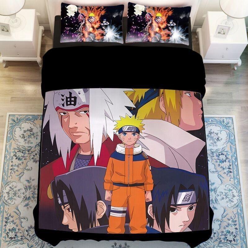 Naruto Anime Bettwäsche-Set, Bettbezug und Kissenbezüge, lebendiger Retro-Stil für Schlafzimmer