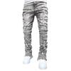 ZYLLO Casual Distressed Men's Jeans Tassels Patchwork Design Vintage Washed Stretch Denim Pants Straight Fashion Streetwear Trousers