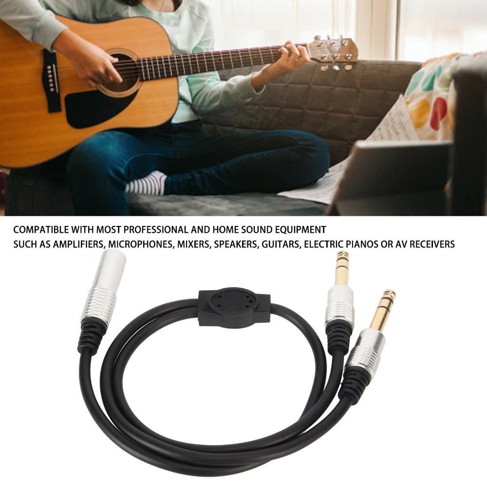 1.6ft 6.35mm 1 To 2 Y Splitter Cable Plug and Play Speaker Y Extension Cable  Microphone Use