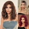 Layered Wavy Wigs Synthetic Shoulder Length Blond Brown Red Wigs For Women Mid Split Hair Daily Party Costume Heat Resistant Fibre