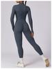 European & American Long Sleeve Zipper Bodysuit - Hip-Lifting Fitness & Yoga Pants for Women In Black